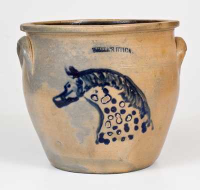 Very Rare WHITES UTICA Stoneware Cream Jar with Horse Head Decoration