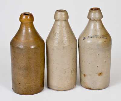 Lot of Three: Stoneware Bottles with Cobalt Letters