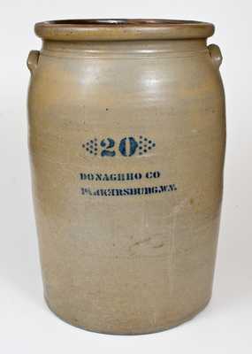 Rare 20 Gal. A. P. DONAGHHO CO / PARKERSBURG, W. Va. Stoneware Jar w/ Reversed 