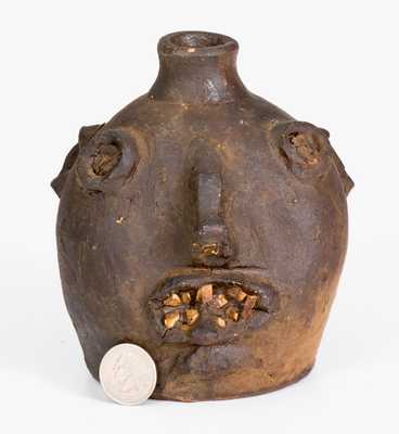 Rare Glazed Stoneware Face Jug, probably Brown Family, Atlanta, GA, c1900