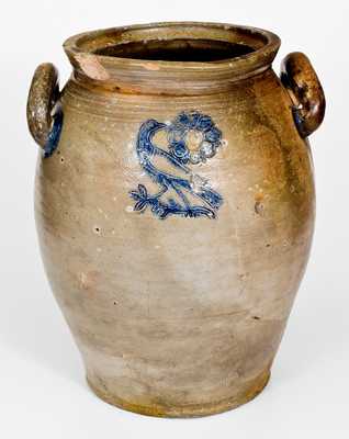 Exceptional William Pecker (Merrimacport, MA) Stoneware Jar w/ Birds and Washington Busts