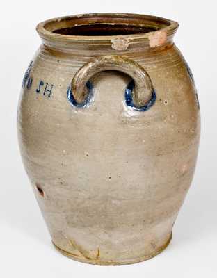 Exceptional William Pecker (Merrimacport, MA) Stoneware Jar w/ Birds and Washington Busts