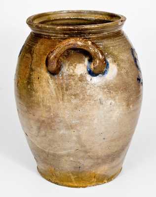 Exceptional William Pecker (Merrimacport, MA) Stoneware Jar w/ Birds and Washington Busts