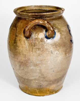 Exceptional William Pecker (Merrimacport, MA) Stoneware Jar w/ Birds and Washington Busts