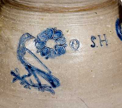 Exceptional William Pecker (Merrimacport, MA) Stoneware Jar w/ Birds and Washington Busts