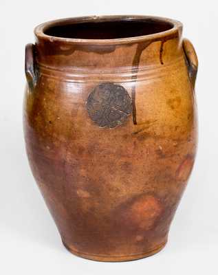 Very Rare Stoneware Jar w/ Impressed Hearts Decoration Old Bridge, NJ or Troy, NY