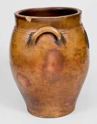 Very Rare Stoneware Jar w/ Impressed Hearts Decoration Old Bridge, NJ or Troy, NY