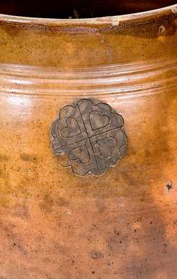 Very Rare Stoneware Jar w/ Impressed Hearts Decoration Old Bridge, NJ or Troy, NY