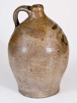 Unusual WARNE / S. AMBOY N. JERSY Stoneware Jug w/ Stamped Clam Shell Decoration