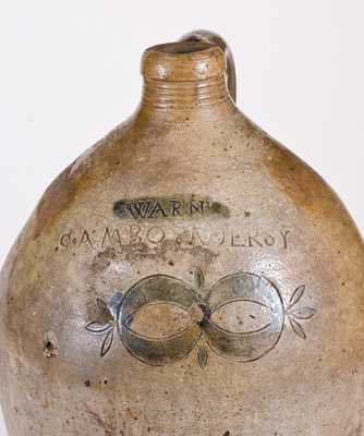 Unusual WARNE / S. AMBOY N. JERSY Stoneware Jug w/ Stamped Clam Shell Decoration