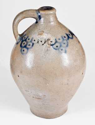 Unusual Ovoid Early Manhattan Stoneware Jug with Fish Scale Decoration