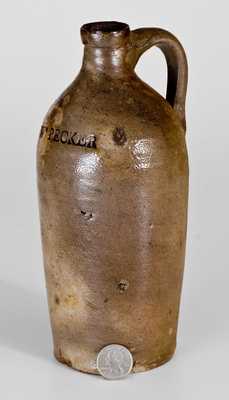 Extremely Rare WM. PECKER Pint-Sized Stoneware Jug, Merrimacport, MA