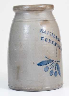 Fine HAMILTON & JONES / GREENSBORO, PA Stoneware Canning Jar w/ Cherries