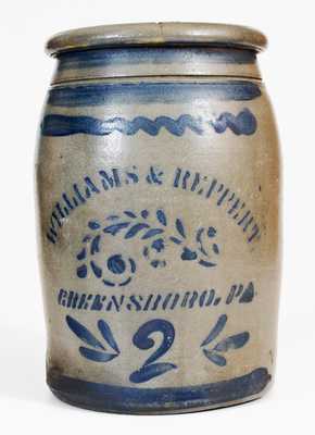 2 Gal. WILLIAMS & REPPERT / GREENSBORO, PA Stoneware Jar