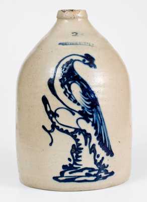 2 Gal. WHITES UTICA Stoneware Jug with Very Fine Bird-on-Stump Decoration