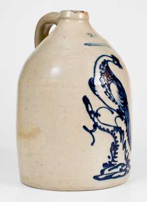 2 Gal. WHITES UTICA Stoneware Jug with Very Fine Bird-on-Stump Decoration
