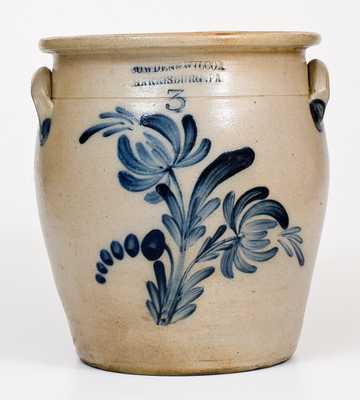 3 Gal. COWDEN & WILCOX / HARRISBURG, PA Stoneware Jar with Floral Decoration