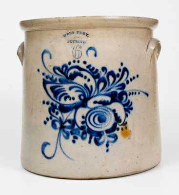 6 Gal. WEST TROY, NY POTTERY Stoneware Crock w/ Profuse Cobalt Decoration