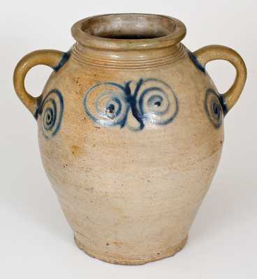 18th Century Stoneware Jar with Watchspring Decoration, Manhattan or New Jersey