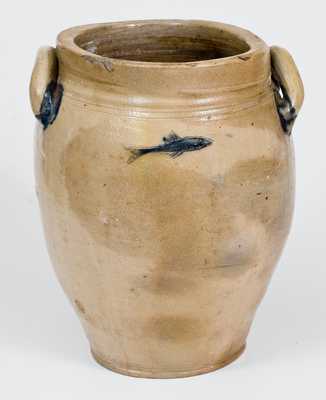 Probably Connecticut Stoneware Jar with Incised Bird and Fish Decoration