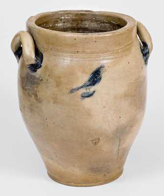 Probably Connecticut Stoneware Jar with Incised Bird and Fish Decoration