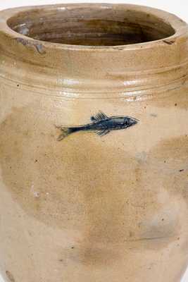 Probably Connecticut Stoneware Jar with Incised Bird and Fish Decoration