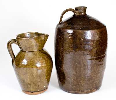 Lot of Two: Southern Alkaline-Glazed Stoneware Jug and Pitcher