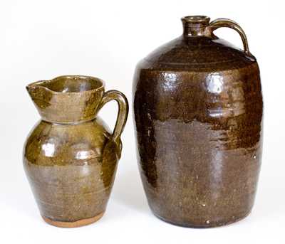 Lot of Two: Southern Alkaline-Glazed Stoneware Jug and Pitcher
