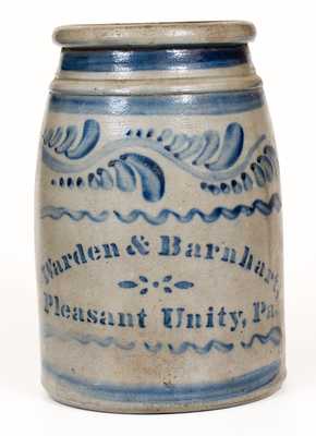 Rare and Fine Pleasant Unity, PA Stoneware Canning Jar w/ Elaborate Freehand Decoration