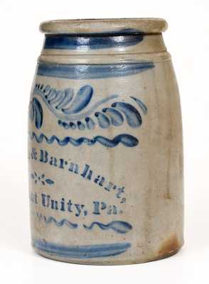 Rare and Fine Pleasant Unity, PA Stoneware Canning Jar w/ Elaborate Freehand Decoration