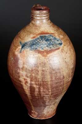 Excellent Boston Stoneware Jug w/ Impressed Fish Decoration, early 19th century