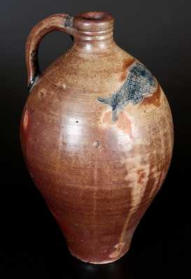Excellent Boston Stoneware Jug w/ Impressed Fish Decoration, early 19th century