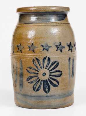 Exceptional Half-Gallon Greensboro, PA Stoneware Jar w/ Daisy and Star Motifs