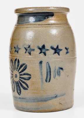 Exceptional Half-Gallon Greensboro, PA Stoneware Jar w/ Daisy and Star Motifs