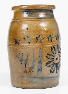 Exceptional Half-Gallon Greensboro, PA Stoneware Jar w/ Daisy and Star Motifs