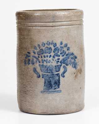 Western PA Stoneware Canning Jar w/ Stenciled Cobalt Flowering Urn Motif