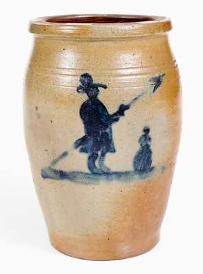 Exceptional Morgantown, WV Stoneware Jar w/ Civil War Soldier and Woman Motifs