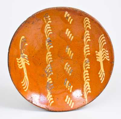 Rare Large-Sized Philadelphia Redware Charger with Slip Decoration