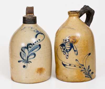 Two One-Gallon Stoneware Jugs w/ Make-Do Handles, New York State origin