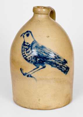 Attrib. Seymour & Bosworth, Hartford, CT Stoneware Jug w/ Large Cobalt Bird Decoration