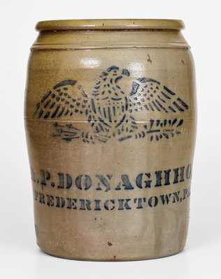 Fine A.P. DONAGHHO, / FREDERICKTOWN, PA Cobalt-Decorated Stoneware Eagle Jar