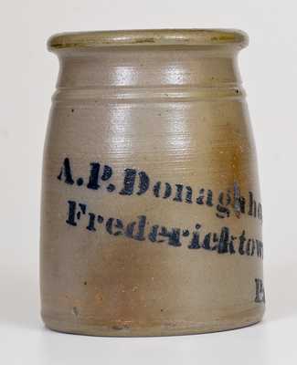 Cobalt-Decorated A.P. Donaghho, / Fredericktown, / Pa. Stoneware Canning Jar