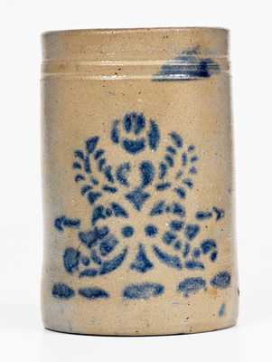 Cobalt-Decorated Western PA Stoneware Canning Jar w/ Stenciled Floral Motif, c1875