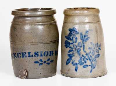 Two Cobalt-Decorated Stoneware Canning Jars, Western PA origin, circa 1875