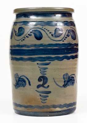 Two-Gallon Stoneware Jar att. Boughner, Greensboro, PA w/ Elaborate Freehand Design