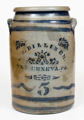 Five-Gallon L.B. DILLINER. / NEW GENEVA, PA Cobalt-Decorated Stoneware Jar