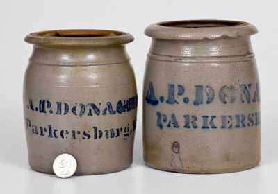 Two Small-Sized A.P. DONAGHHO / PARKERSBURG, W.V. Stoneware Canning Jars