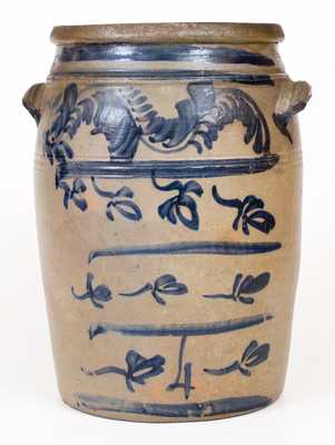 Fine att. Thompson, Morgantown, WV Four-Gallon Stoneware Jar w/ Elaborate Decoration