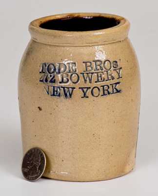 Rare Tode Bros, Bowery, NY Stoneware Caviar Jar w/ Original Paper Label