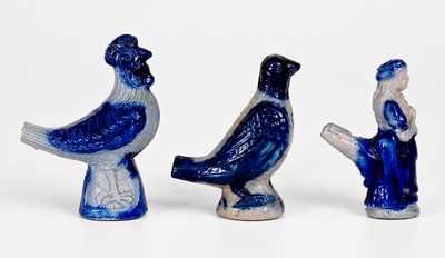 Three Cobalt-Decorated Stoneware Figural Whistles, German origin, late 19th century